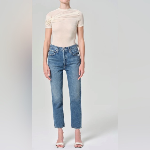 Agolde | Riley High Rise Straight Crop Denim Jeans Size 25/0 Medium Wash Classic - Picture 1 of 15